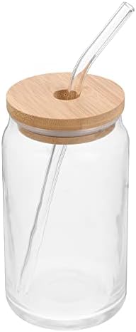 YARNOW Clear šolja za kafu 1 Set slatka flaša za mleko sa drvenim poklopcima i slamkom 16oz prenosive prozirne