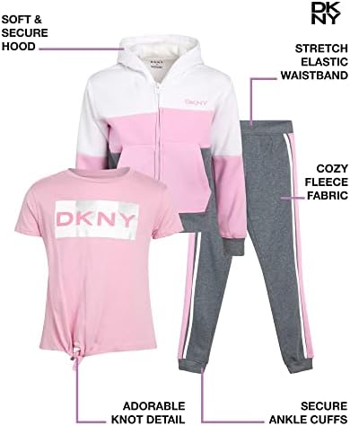 DKNY Djevojke 3-dijelni Atletski duks sa patentnim zatvaračem Hoodie i Jogger Set