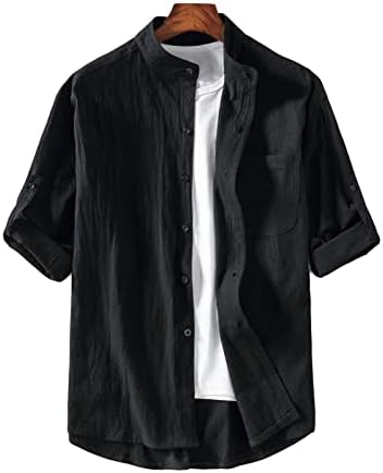 Muška ljetna ovratnica Srednja rukava trend platna labava majica u boji Casual majica Joga vrhovi sa džepom