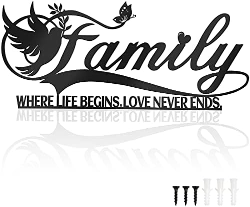 Dilibra Porodični znak Crni metalni zidni dekor, porodica u kojoj život počinje, a ljubav nikad ne završava