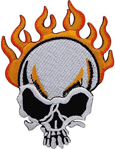 Biker Gvožđe na patch značku / šivanje na jaknu Jeans vezena lubanja za plamenu vatru
