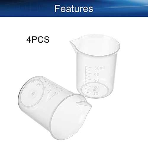 Bettomshin 4pcs 50ml metričke plastične čašice, laboratorijske čaše za mjerenje tekućine diplomirane višenamjenske