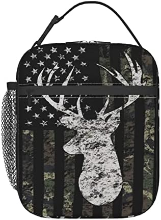 KAWOEEW Boys kutija za ručak za djecu, Deer Camo Camouflage američka zastava lov na djevojke izolovana torba