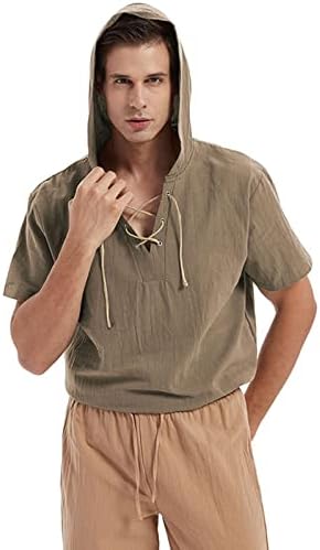 Muški vrhovi sa kapuljačom kratki rukav jednobojne pamučne platnene košulje vezice majice sa V-izrezom dukserice