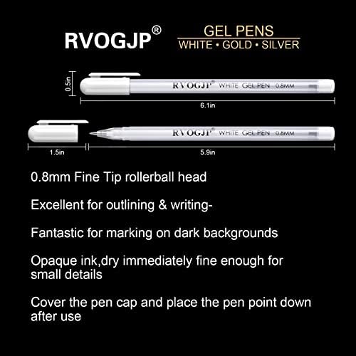 RVOGJP White gel Pen Set - 0.8 mm Extra Fine point olovke Gel mastilo olovke za crtanje crnog papira, skiciranje,