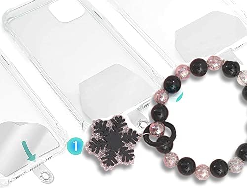 DIYFUNLSC Black Beaded Phone Lanyard Wrist Strap snowfleks Beaded Acrylic Beads Phone Charm Strap car Keys