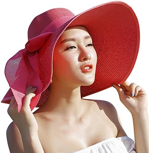 Lanzom ženski 5,5 inča veliki Bowknot slamnati šešir velika Floppy sklopiva kapa za sunčanje na plaži UPF