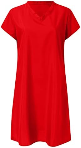 Ženske haljine Ljetna ženska modna haljina od pune boje kratkih rukava V izrez Srednja duljina haljina Atletska