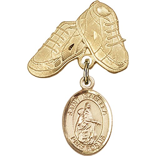 Zlatna značka za bebe sa šarmom Svete Izabele od Portugala i iglom za dječje čizme 1 X 5/8 inča