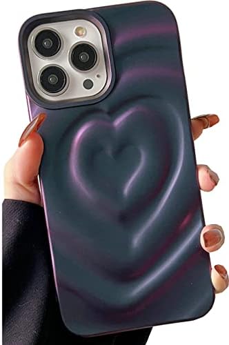 iPhone 14 pro max love heart futrola, modna slatka mekani silikonska ljubičasta 3D srčani vodeni bljesak
