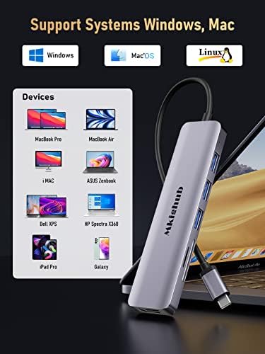 MKIGHUB USB C Hub za MacBook Air / Pro, 6-u-1 USB C Multiport Adapter, USB-C Dongle sa 4K HDMI izlaz, USB