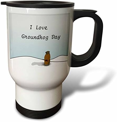 3Droza Ispis I Love Groundhog Day Cartoon-putna krigla, 14 oz, nehrđajući čelik, bijeli