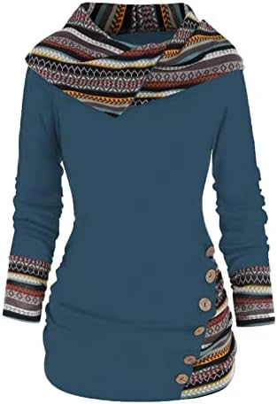 Košulje s dugim rukavima za žene patchwork gumb niz asimetrični džemper vrhovi casual kapuljača nepravilnog