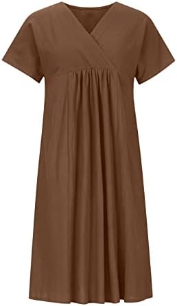 Plus Size pamučna posteljina Dresse za žene V-izrez kratke rukave haljine ljetne tunike haljine do koljena