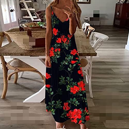 Ženska haljina za proljeće 2023. sa cvjetnim špageti remenom V izrezom bez rukava labave Maxi Hawaii haljine