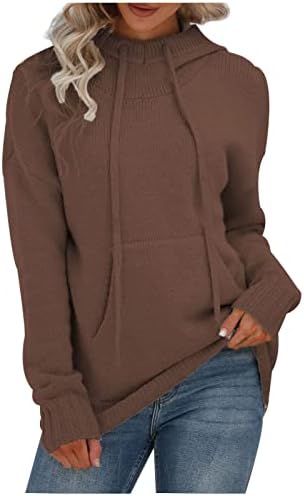 Ženski džemperi sa kapuljačom za jesen i zimu dugi rukavi Turtleneck vezica pleteni pulover Casual jednobojni