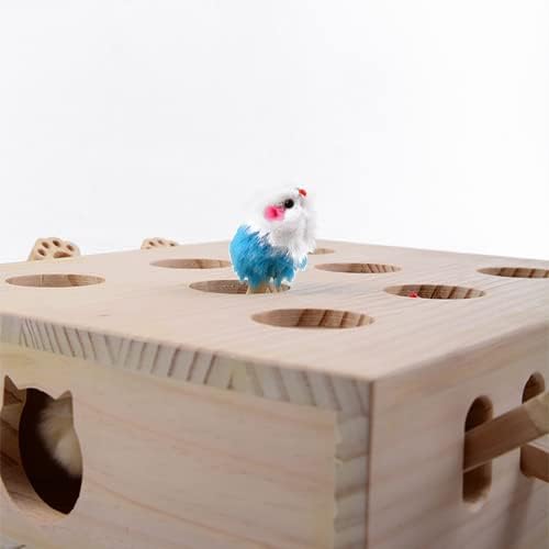 FOOPOMARY igračke za mačke, udarajte kutiju od krtica od punog drveta interaktivne igračke za mačke u zatvorenom prostoru mačke pas pas štene Pet Puzzle Igrajte zabavnu igru hvatanja miševa, 5 rupa / drvena