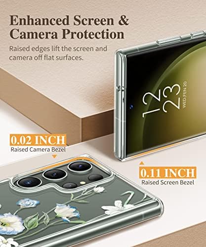 Gviewin za Samsung Galaxy S23 Ultra s zaštitnim florama, cvjetni tanki čist otporan na udarce, zaštitni