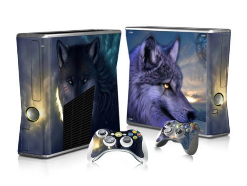 Vinilna naljepnica zaštitna naljepnica koža za Microsoft Xbox 360 Slim i 2 kontrolera kože-Wolf Animal Blue