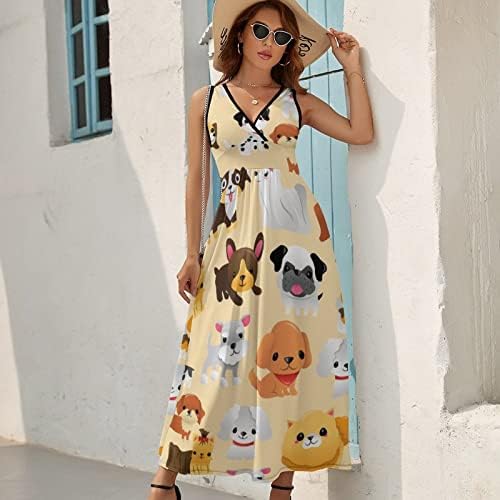 Slatki štenci Psi ženska maksi haljina sa V izrezom bez rukava Tank sarafan Sunmmer plaža