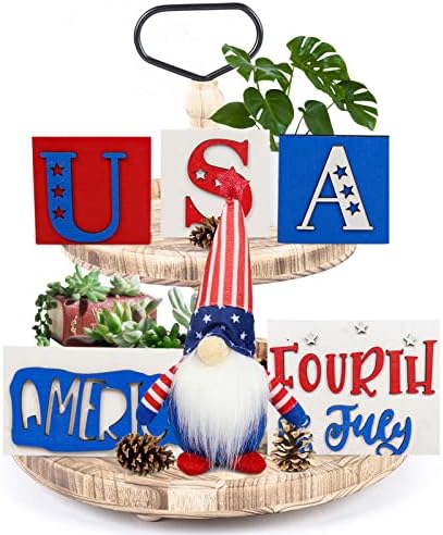 4. srpnja, resied dekor ladice, 6 patriotski drveni znakovi sa gnomim plišanim i perlicama Garlanda, seoski