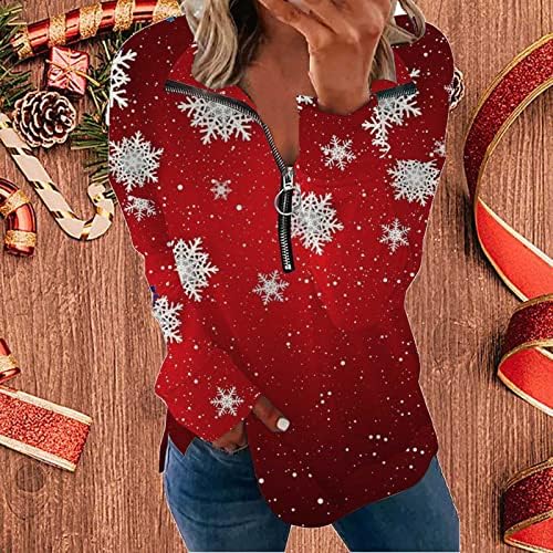 Božićni Henley vrhovi za ženske košulje s dugim rukavima Comfy pulover Snowflake Print za odmor na polugu