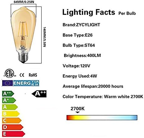 ZYCYLIGHT LED sijalica sa mogućnošću zatamnjivanja, 4W LED Edison sijalica, 40W ekvivalentna, 4W Vintage
