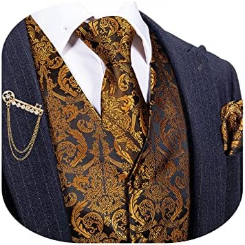 Yohowa Muški svileni prsluk set Paisley Flower V-izrez 5pc džepni kvadratni kvadrat Regular Fit Formalno poslovno Leisure Suit Vest