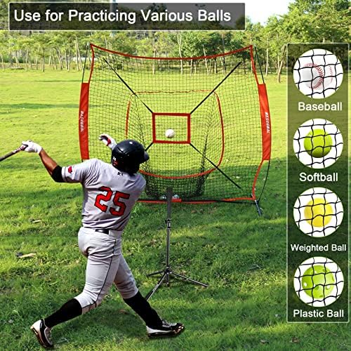 Basegoalni 7 '× 7' baseball softball neto, bejzbol backstop, sa TAMING TEE, lopta Cadddy, za udaranje bacanjem palica hvatajući okvir bonusa, prenosni i sklopivi