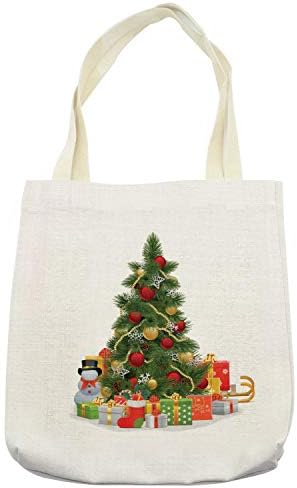 Ambesonne Božić Tote Bag, Božić drvo sa živopisnim kuglicama i pahuljicama novogodišnja proslava tema Art,