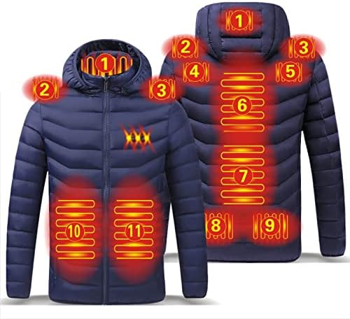 Sunaei 11 Zone grijanja - Muška grijana jakna Zimske termalne skijaške jakne Casual Labavi prekrivena jakna