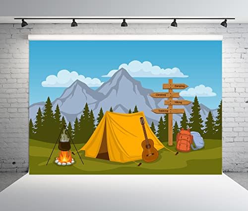BELECO Cartoon kamp pozadina 7x5ft tkanina šuma i planinski krajolik vanjski logorska vatra kamper šator