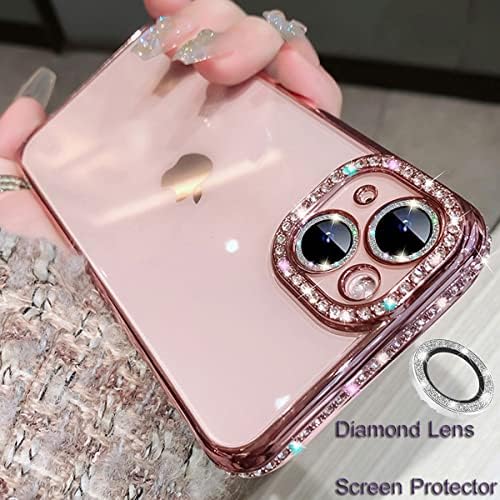 AmazFCCY iPhone 14 Pro Max 6,7 Glitter Plating Case, slatka luksuzna Bling Rhinestones dijamantski Meki