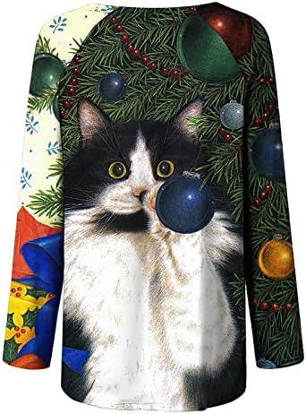 Ženska tunika vrhovi Božić slatka mačka grafički Casual labavi Dugi rukav okrugli vrat pulover dukserica