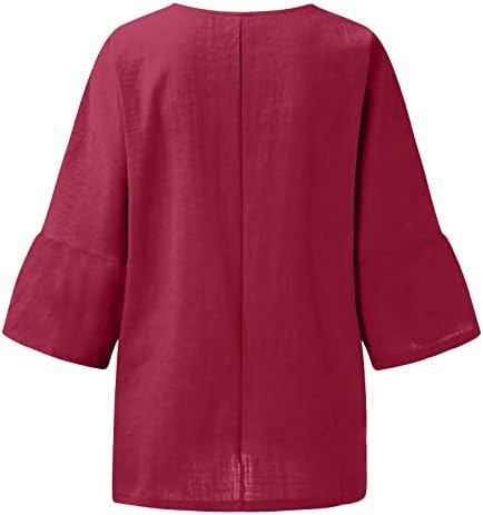 Ženske posteljine - žene ljetne vrhove modni obrezirani rukavi Crewneck pamučna labava bluza