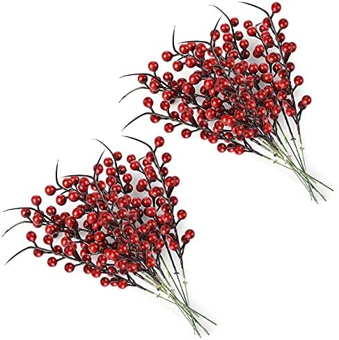 Izvrsni božićni ukrasni pokloni, božićne crvene bobice, 20pcs umjetna voćna bobica cvijeća s twig stabljikom