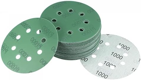 UXCell 50 kom Green Film Brusing Disc 1000 Grits 5-inčni aluminijski oksid od 8 rupa abrazivna kuka i petlje