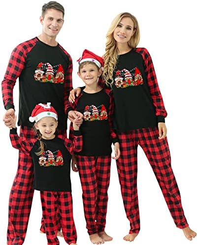 Dječji dječaci Porodica Božić Pidžama Kućni kostim Postavi Božićni print Pajamas Plaid rukavi Crni odmor