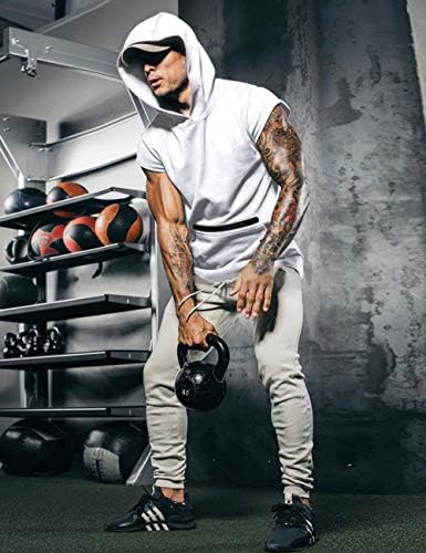 Muški vrhovi rezervoara za vježbanje sa kapuljačom na teretani bez rukava mišići mišićima atletski džepovi