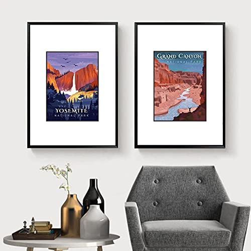 Posteri Nacionalnog parka-Vintage Style Neuramljen Set od 6 putnih printova, 11x14 inča, Yosemite, Yellowstone,