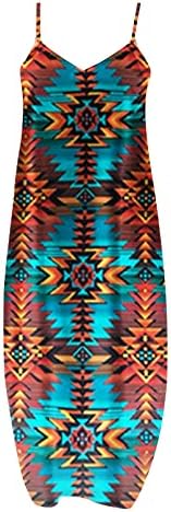 Ljetne maxi haljine za žene zapadno Aztec etnička geometrijska haljina za ispis bez rukava V izrez Trendi