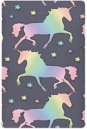 Alaza Rainbow Unicorn Stars Crib listovi opremljeni bassinet listom za dječake Djevojke Djevojake, standardne