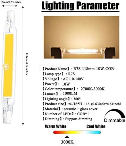 118MM 10W R7S LED sijalica 100W halogena ekvivalentna 118mm J-tip 10w 120v R7S baza 3000K toplo Bijela J