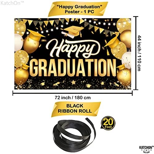 KatchOn, baner za srećnu diplomu crno-zlatni-veliki, 72x44 inča | pozadina za diplomiranje 2023 za Happy