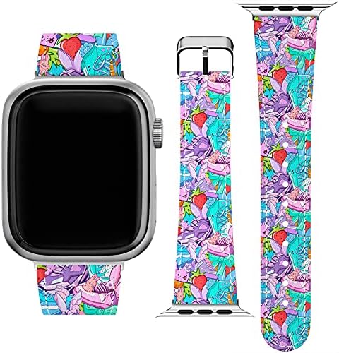 Sat Tern kompatibilan sa Apple Watch serijom 7/6 / SE / 5/4 / 3/2 / 1 38-40-42-44-45mm Izdržljiv kawaii PU kožni tanki kino Tanak crtani narukvicu Slatka bezvrijedna hrana Stil ]