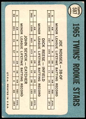 1965 TOPPS 597 Twins Rookies Dick Reese / Joe Nossek / John Sevick Minnesota Twins VG Twins