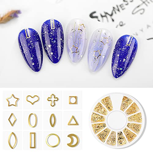 SILPECWEE 6 kutija 3d Zlatni čari za nokte šuplji metalni Čavli za nokte Star mjesec srce plaža Nail Art
