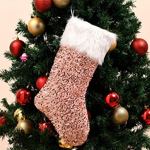 Weimay 4 kom božićne čarape, posteljirani plišani bijeli granični božićni čarapi Božić Dekoracija poklon