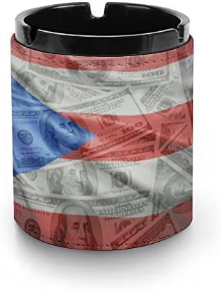 Portorička zastava na dolaru Money PU kožna pepeljara za pušače za pušenje pušenje pepela pepela za pepeo za kućni uredski automobil ukrasni