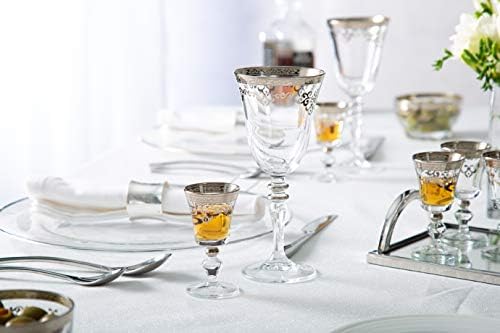 Prozirne naočare za alkohol sa stabljikom i srebrnim dizajnom-Set od 6-puni 2 unce-mjere: 4 H x 2 D